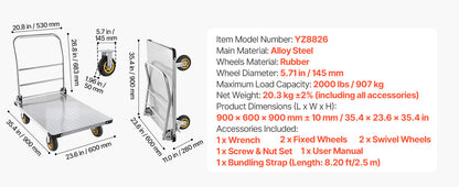 2000 lbs Steel Platform Truck with Swivel Wheels
