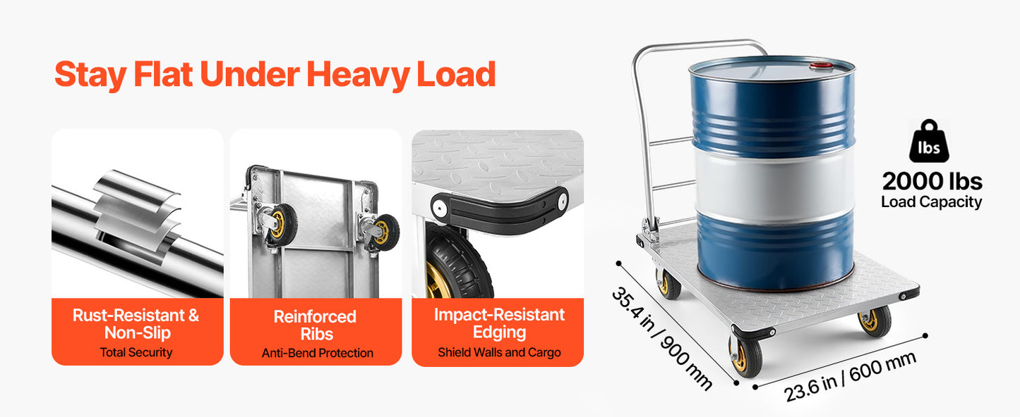 2000 lbs Steel Platform Truck with Swivel Wheels