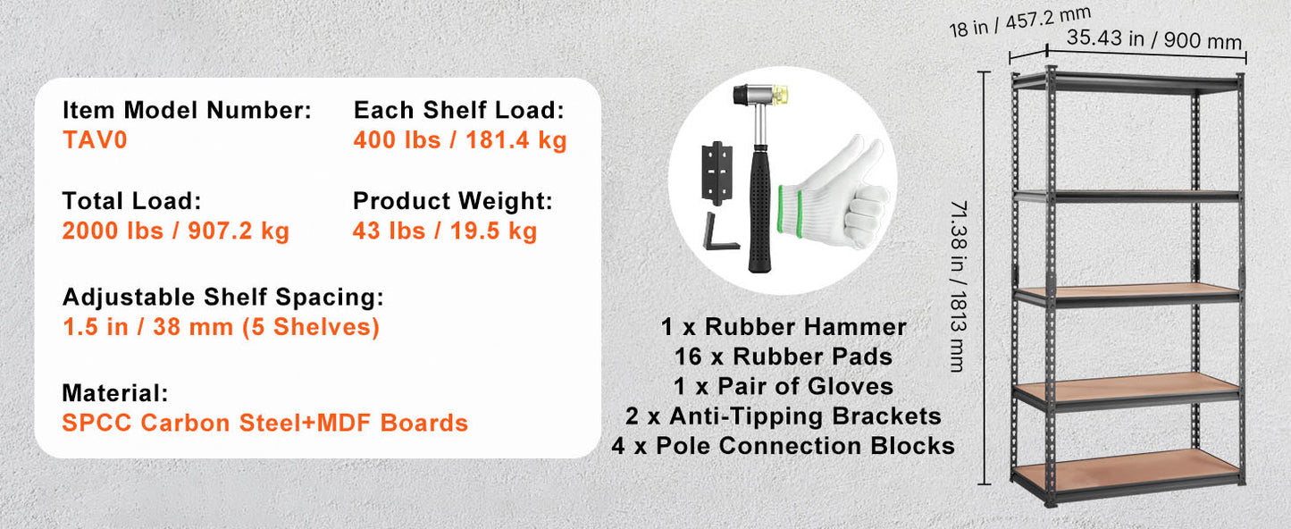 5-Tier Metal Storage Shelving Unit - Heavy Duty