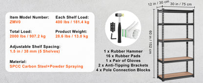 5-Tier Metal Storage Shelving Unit - Heavy Duty