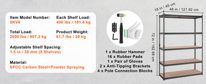 5-Tier Metal Storage Shelving Unit - Heavy Duty