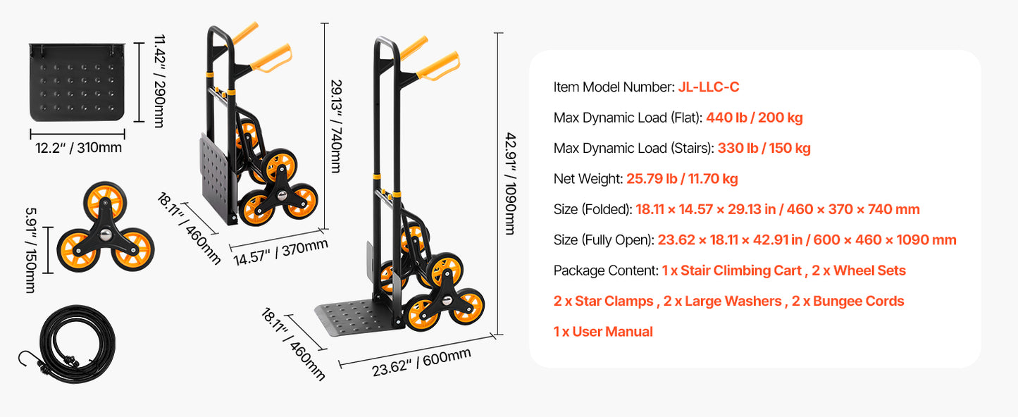 Stair Climbing Hand Truck 440/770 lbs with 6 Wheels