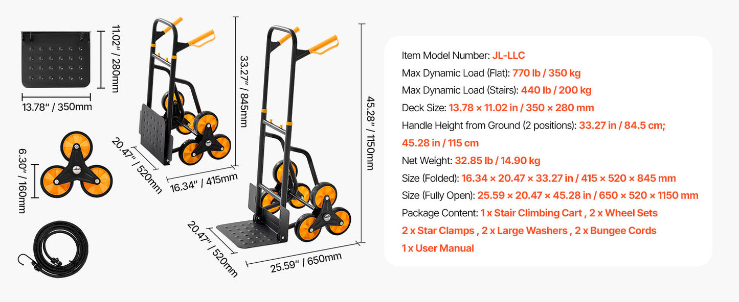 Stair Climbing Hand Truck 440/770 lbs with 6 Wheels