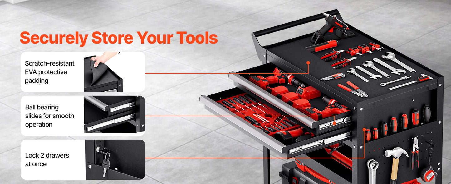 Rolling Tool Cart 5-Tier with Pegboard & 2 Drawers