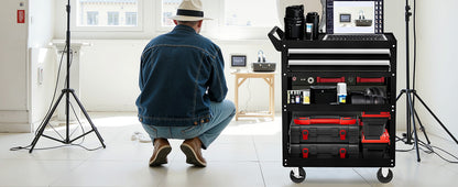 Rolling Tool Cart 5-Tier with Pegboard & 2 Drawers