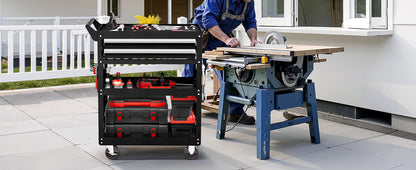 Rolling Tool Cart 5-Tier with Pegboard & 2 Drawers